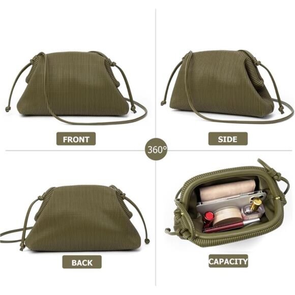 Soft cloud clutch bag women ruched pouch vegan leather crossbody shoulder purse - Picture 2 of 7